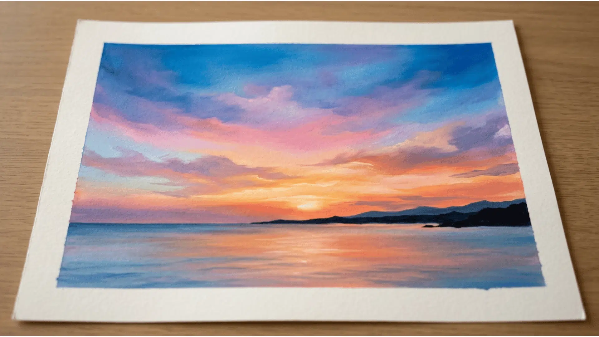 wet on wet acrylic painting with smooth color blending in a sunset sky