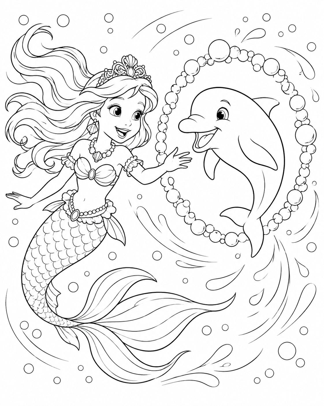 Ariel watching a dolphin jump through a bubble ring.