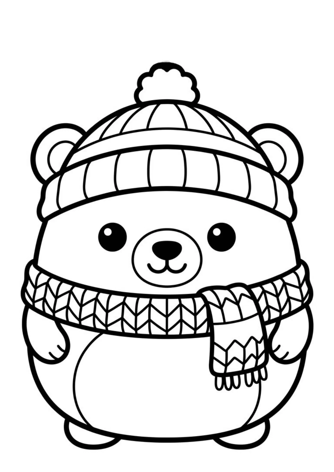 bear squishmallow coloring sheet with cute round character, simple details, and printable black and white kids activity page