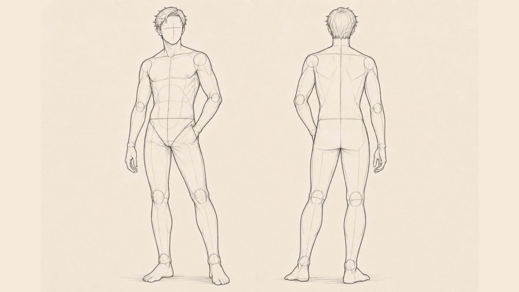 body sketch under clothing with construction lines