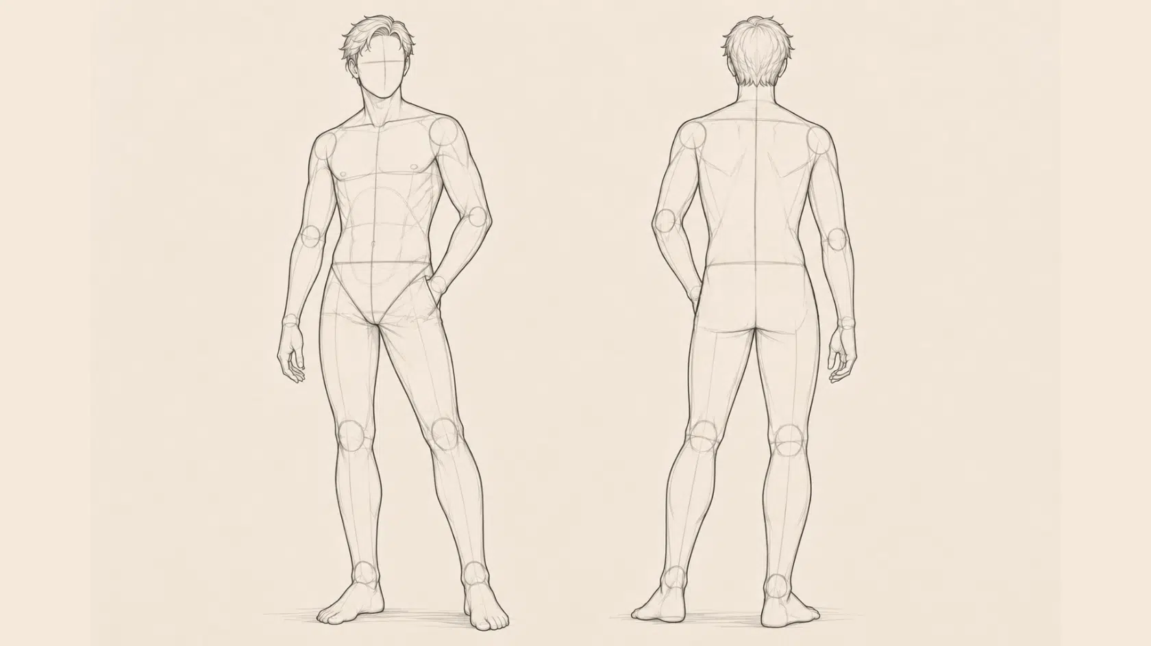body sketch under clothing with construction lines