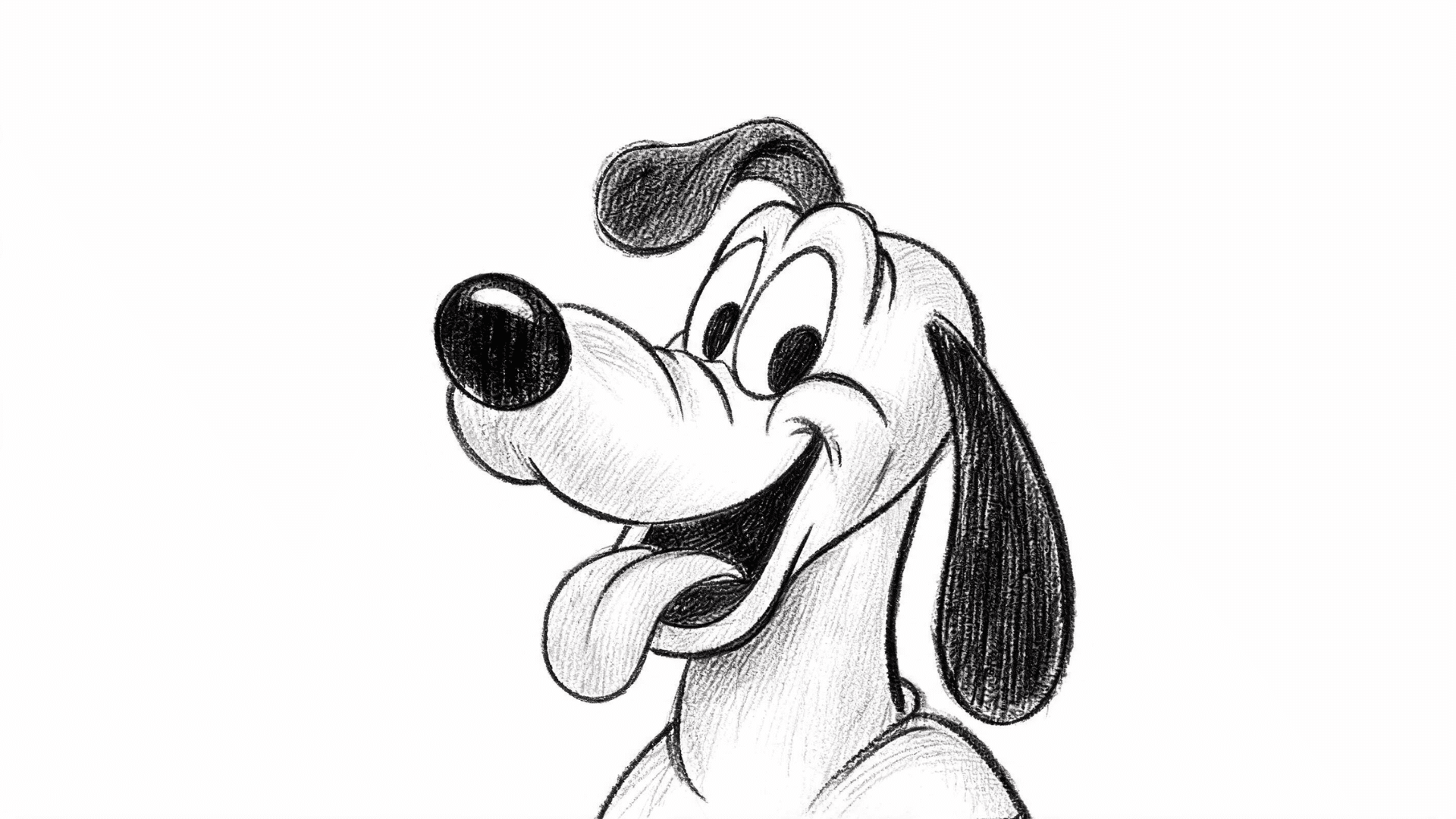 Pencil sketch of a cartoon dog with exaggerated facial features