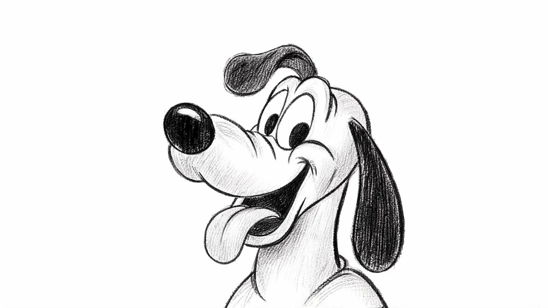 Pencil sketch of a cartoon dog with exaggerated facial features