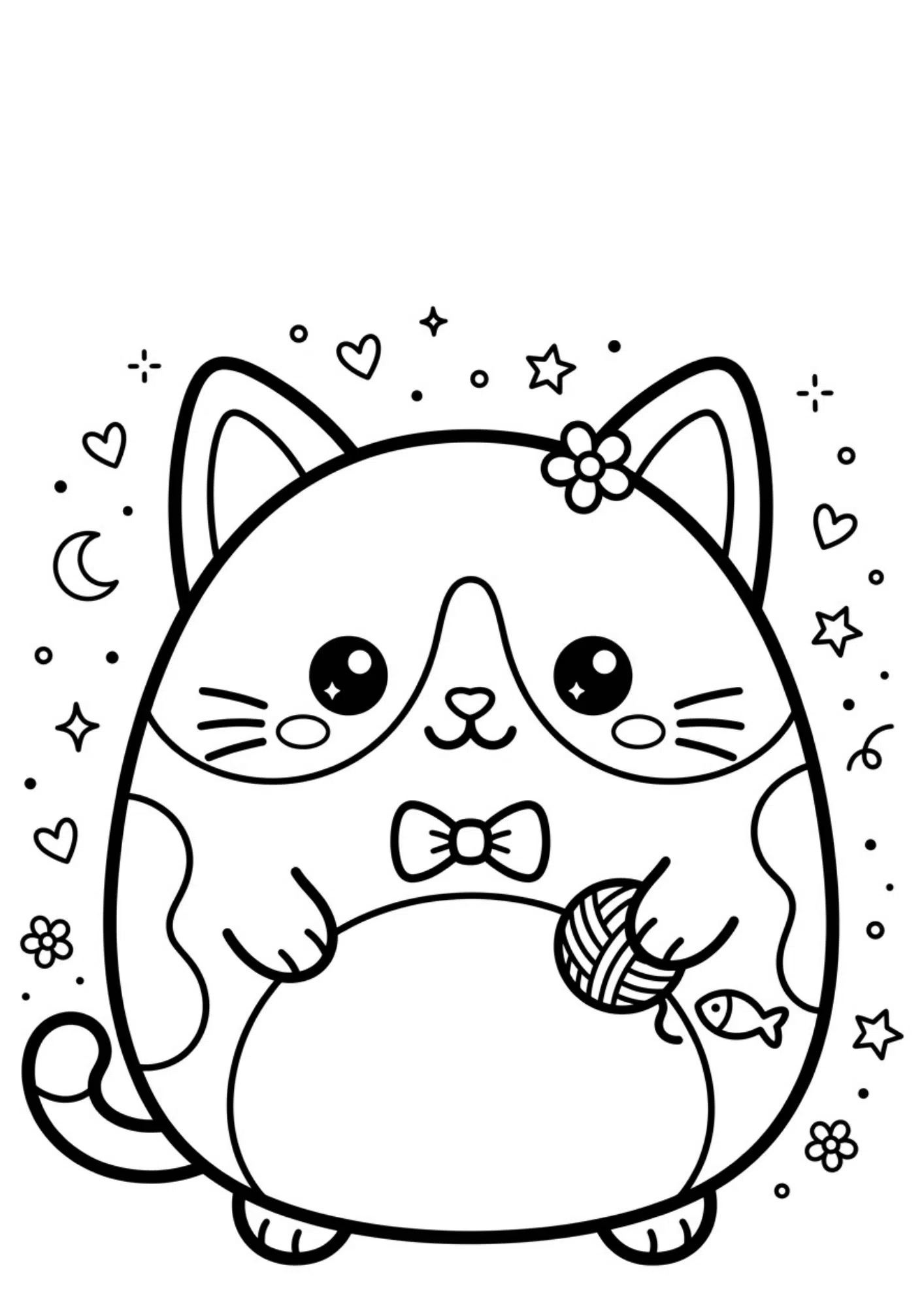 cute cat squishmallow coloring sheet with playful character design and simple printable black outline coloring activity for kids