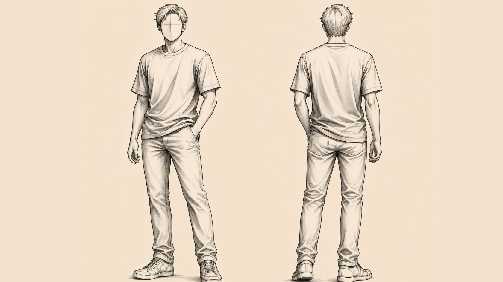 clothing folds with shading and depth on a beige background