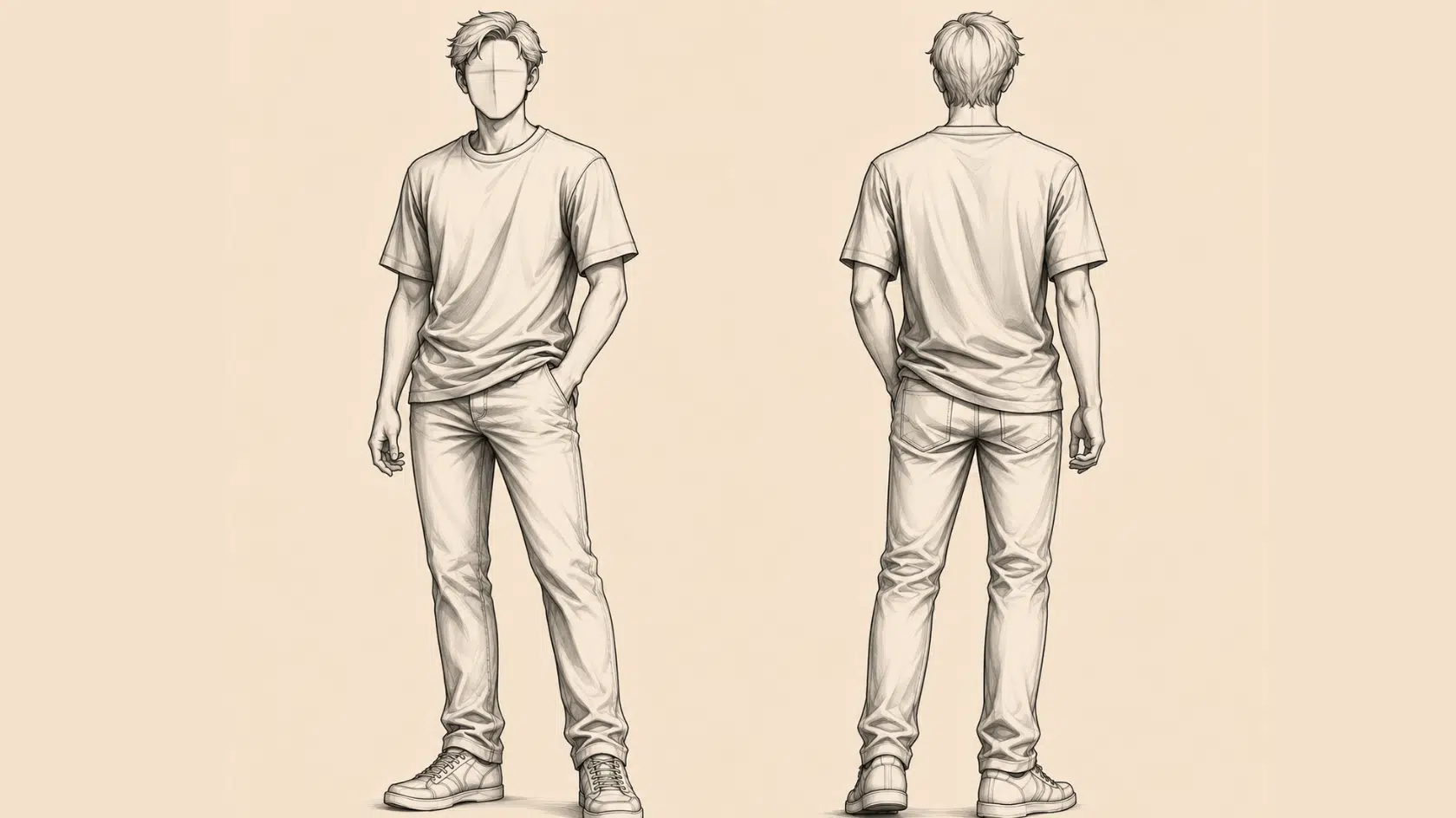 clothing folds with shading and depth on a beige background