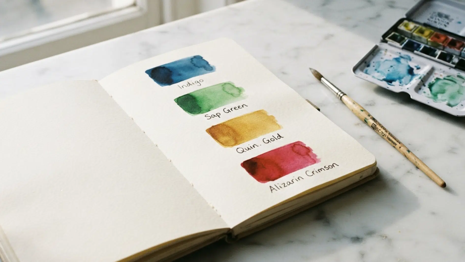 watercolor color palette painted in a journal