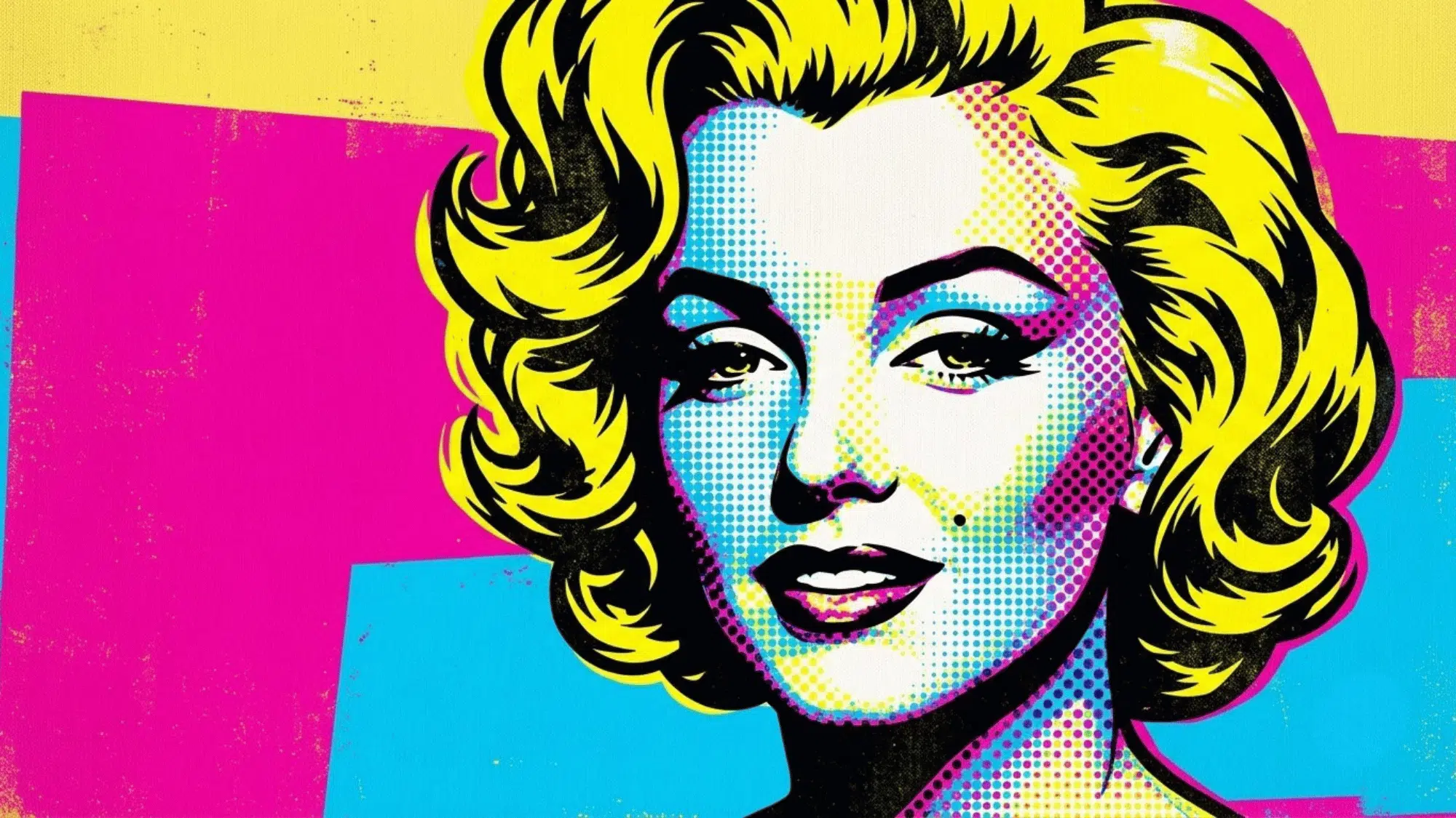 colorful pop art portrait of marilyn monroe with halftone dots
