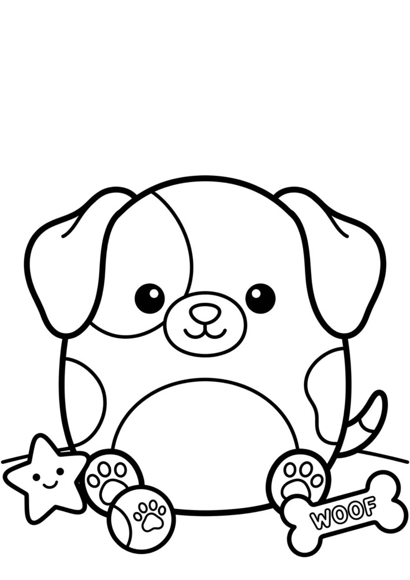 dog squishmallow coloring sheet with playful puppy design, simple outlines, and printable black and white kids activity page