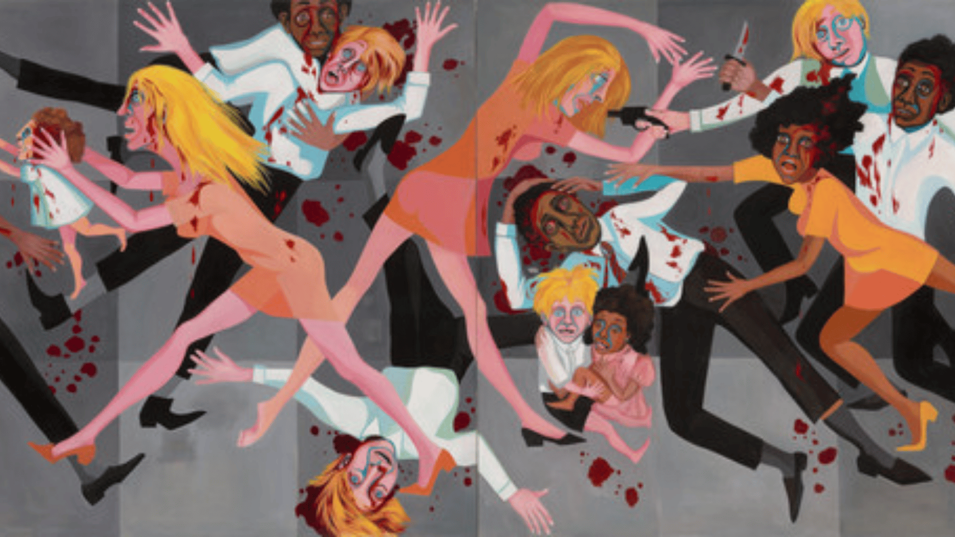 faith ringgold's american people series #20: die showing people fighting and falling amid racial violence