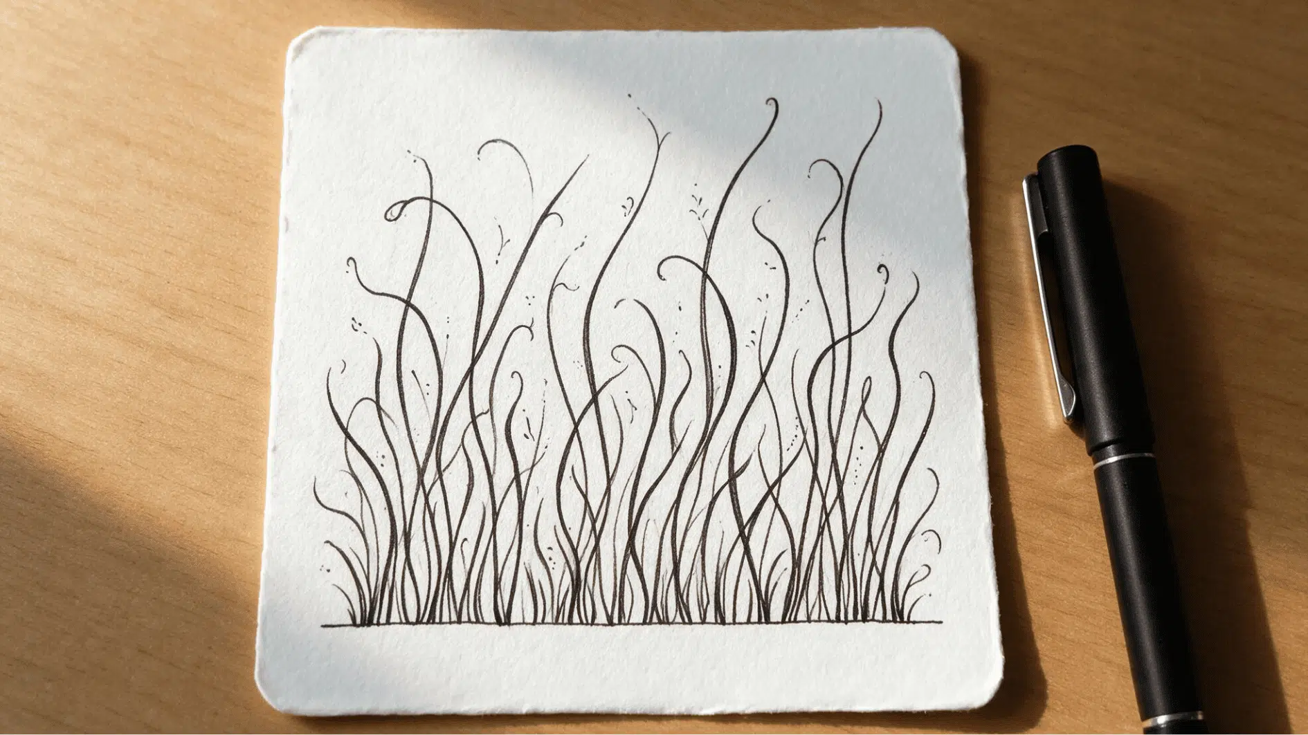 fescu zentangle pattern with tall wavy grass like lines rising from a baseline across a white tile