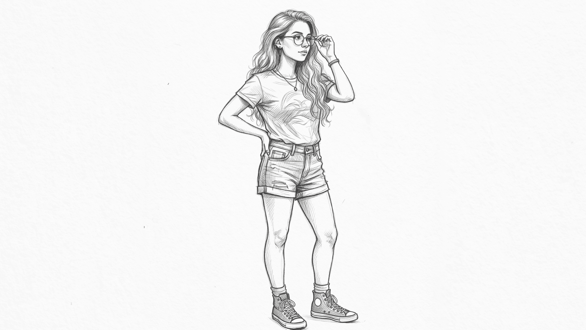 Figure drawing sketch of a girl standing in a casual pose.