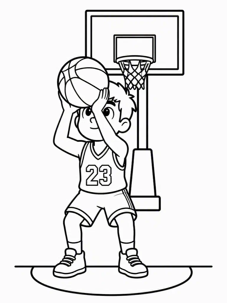 Free throw <echighlighted>basketball coloring page</echighlighted> with a player at the foul line