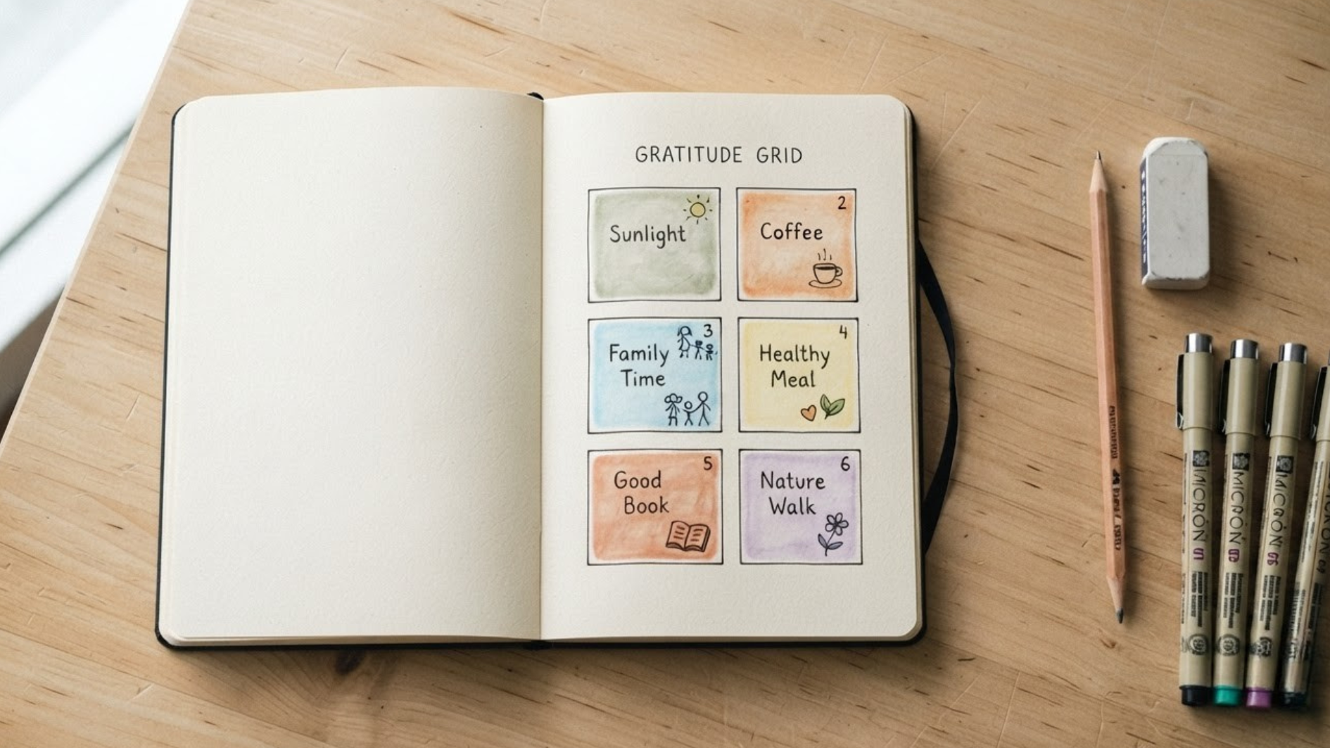 gratitude grid in an open journal
