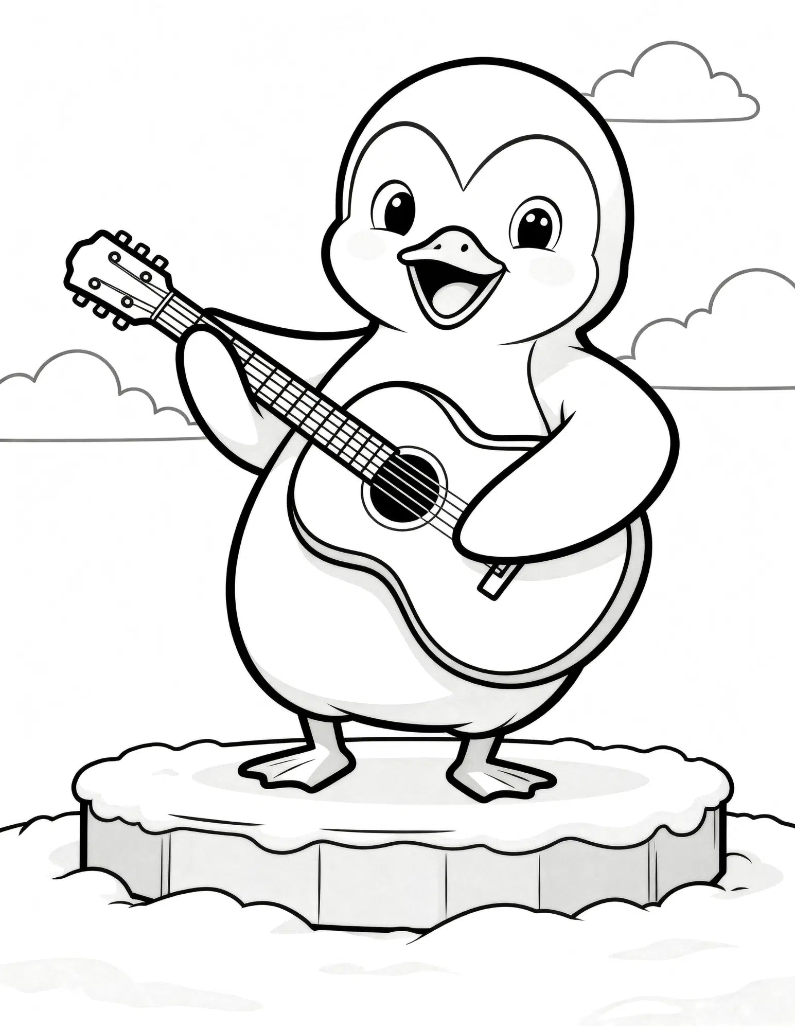 penguin playing guitar musician performance coloring page outline