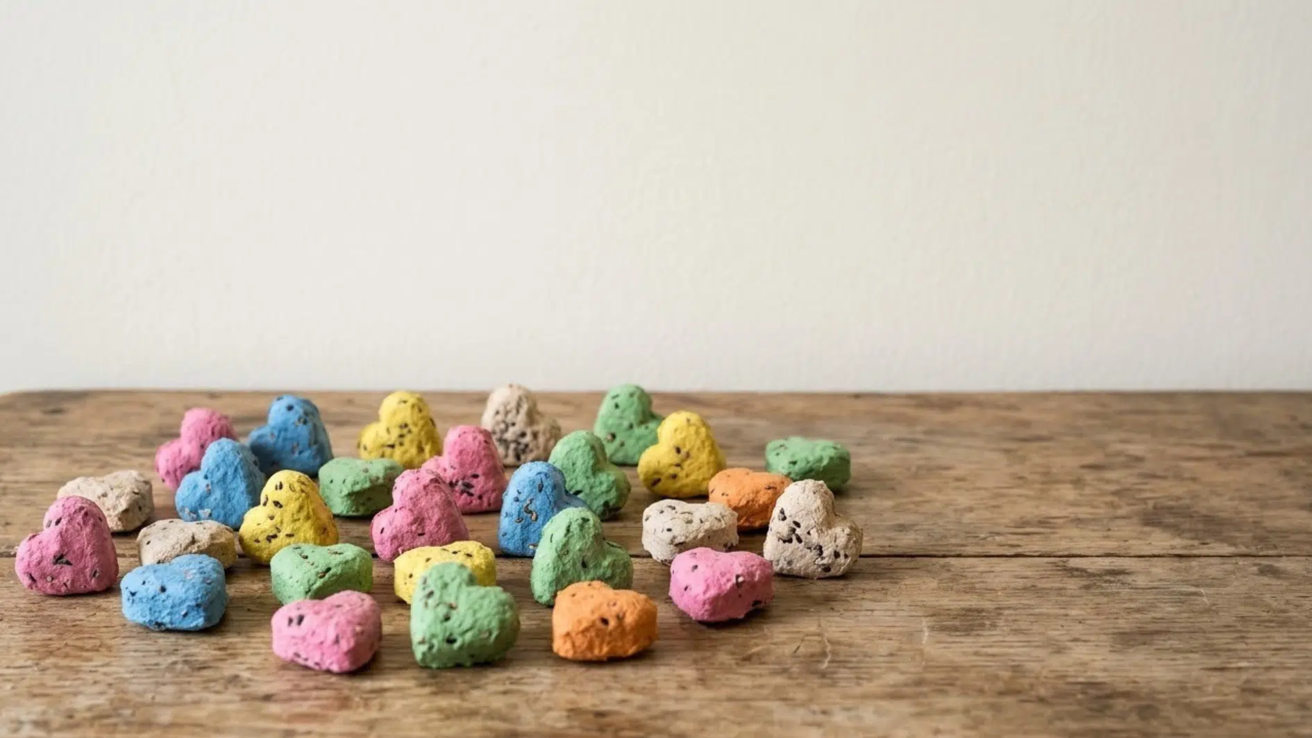 handmade wildflower seed balls arranged on a wooden table
