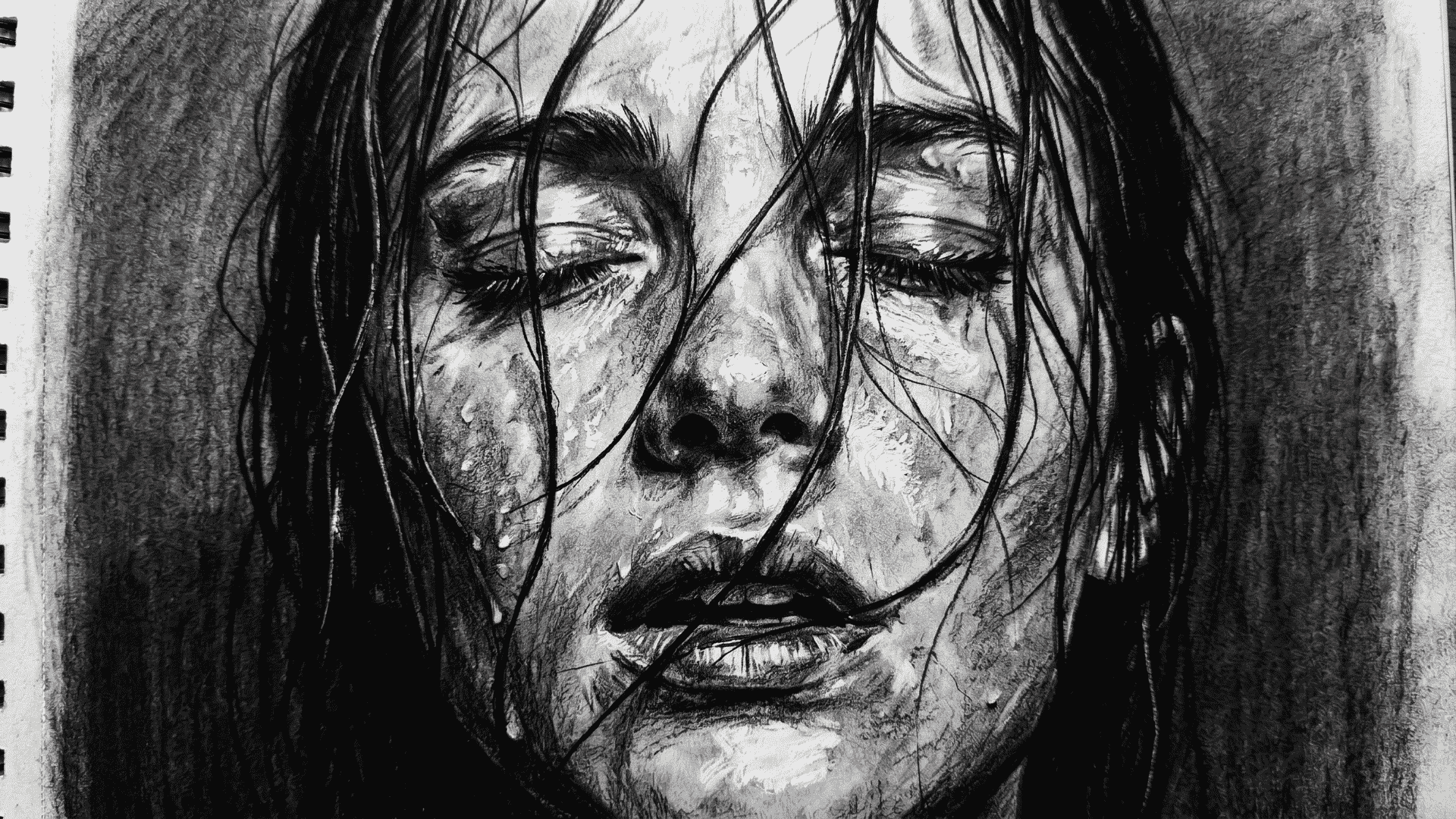 Hyperrealistic pencil drawing of a face
