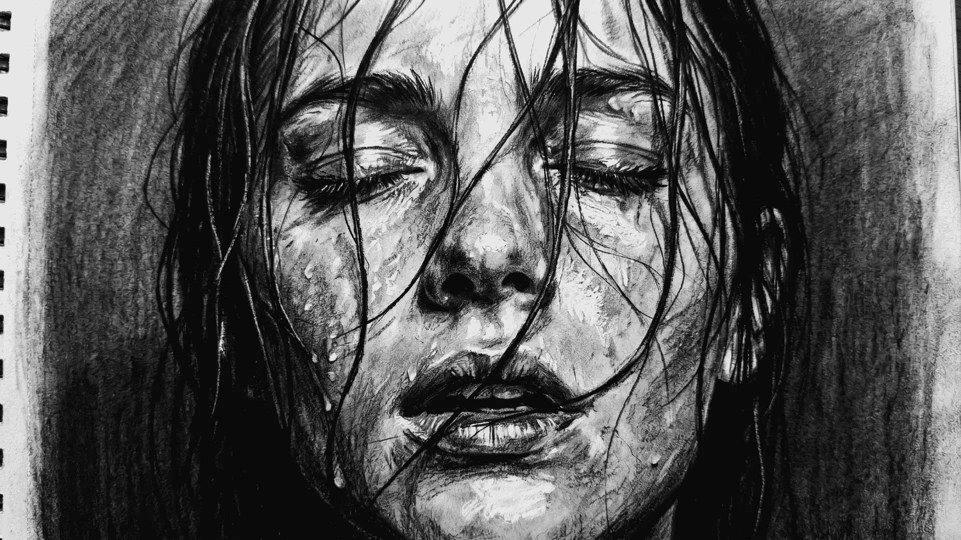 Hyperrealistic pencil drawing of a face