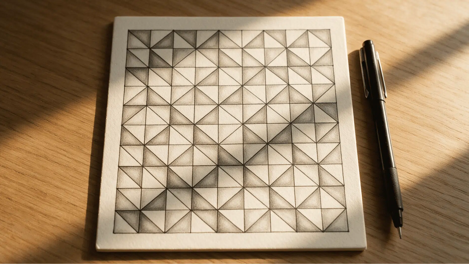 knightsbridge zentangle pattern with square grid lines, alternating diagonals, and soft shaded details