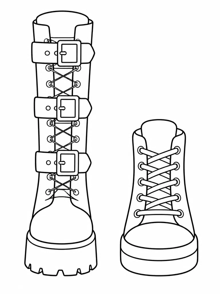 kpop demon hunter boot and sneaker coloring page with thick simple outlines