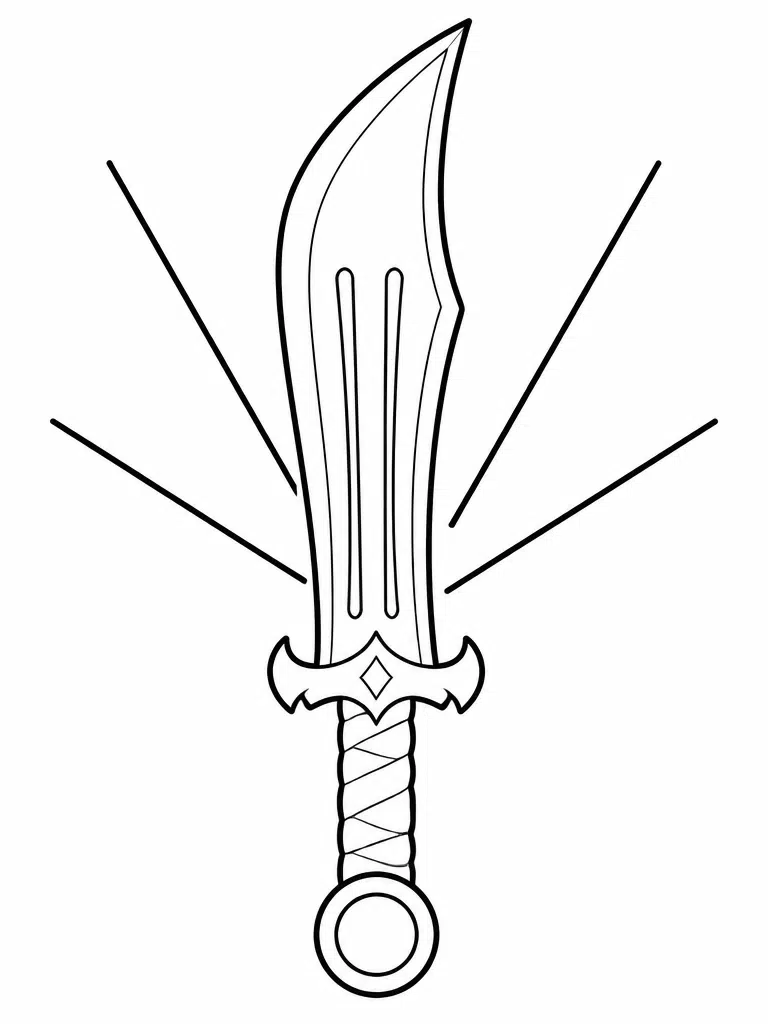 kpop demon hunter sword coloring page with glow lines and wrapped handle