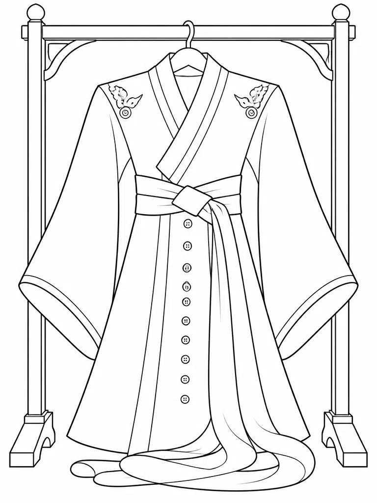 kpop demon hunter stage jacket coloring page with wide sleeves and sash