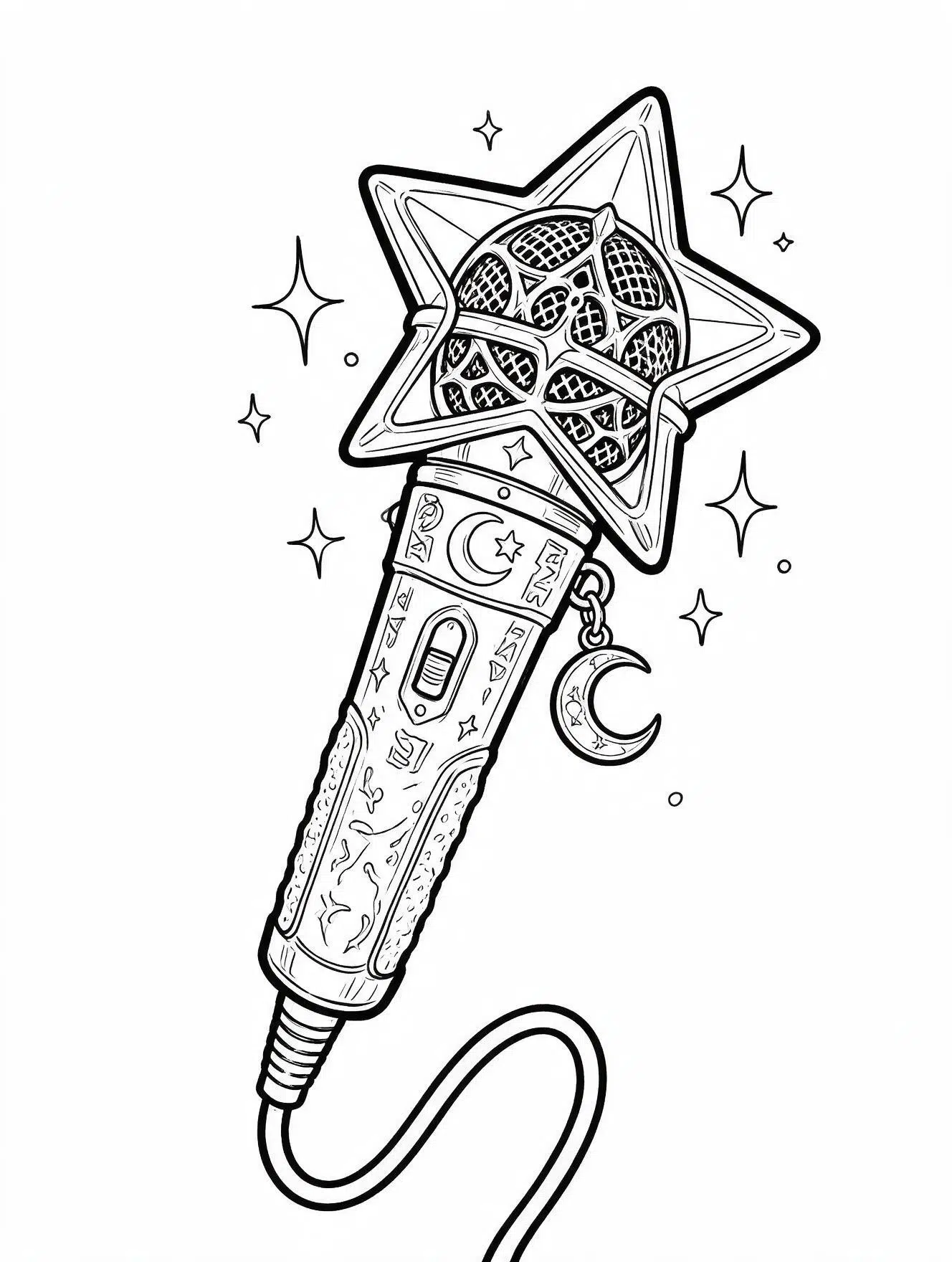 kpop demon hunter star microphone coloring page with thick bold outlines