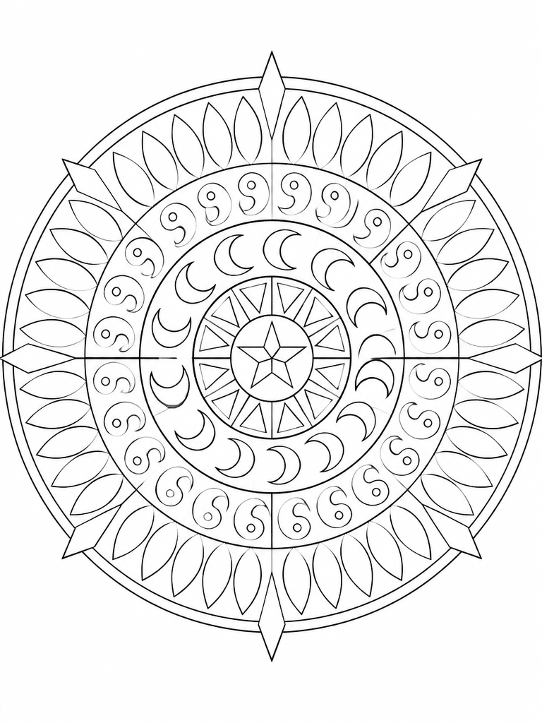 kpop demon hunter talisman mandala coloring page with four symmetrical rings