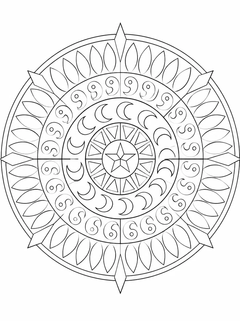 kpop demon hunter talisman mandala coloring page with four symmetrical rings