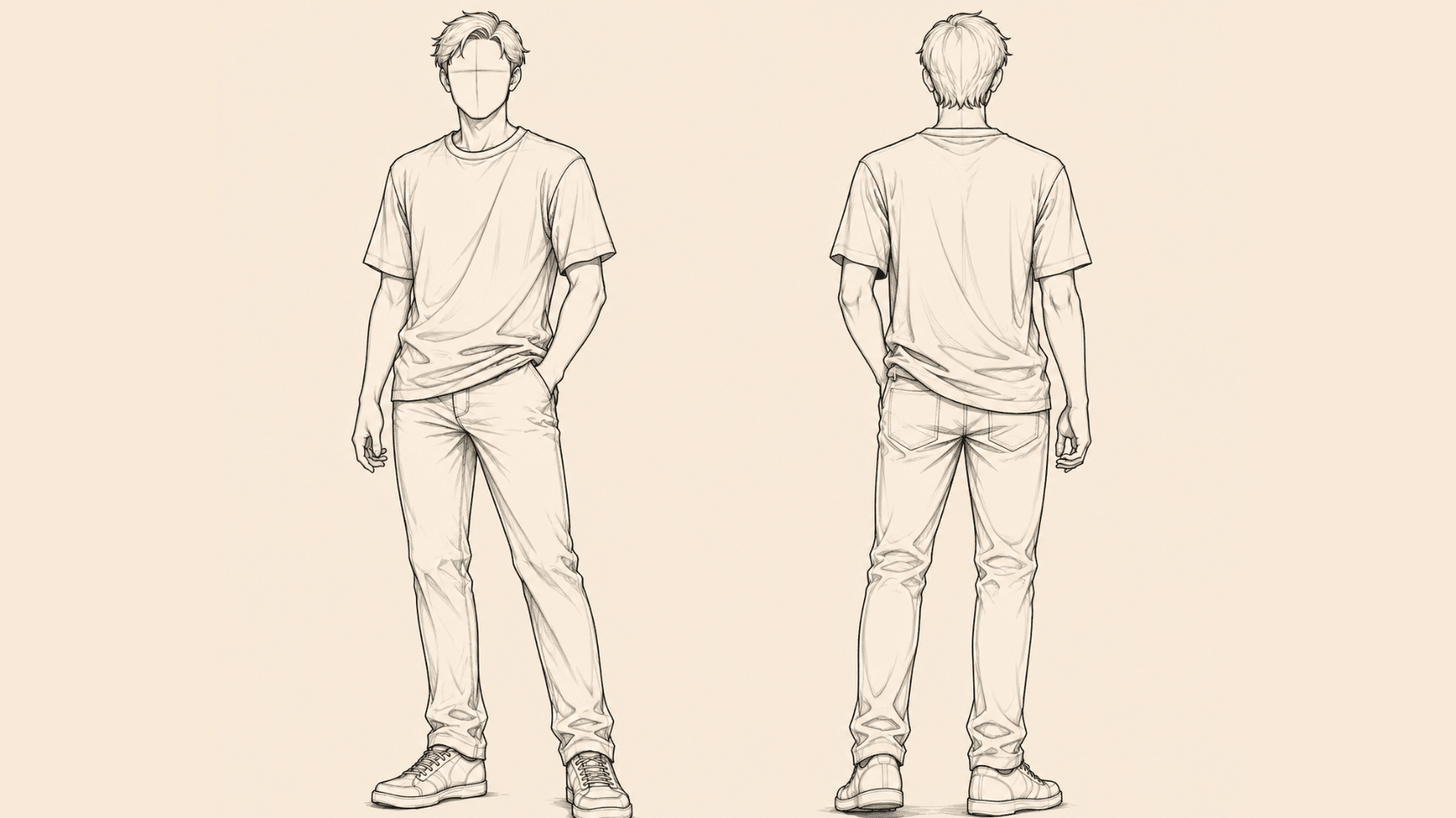 main clothing folds on a figure in drawing