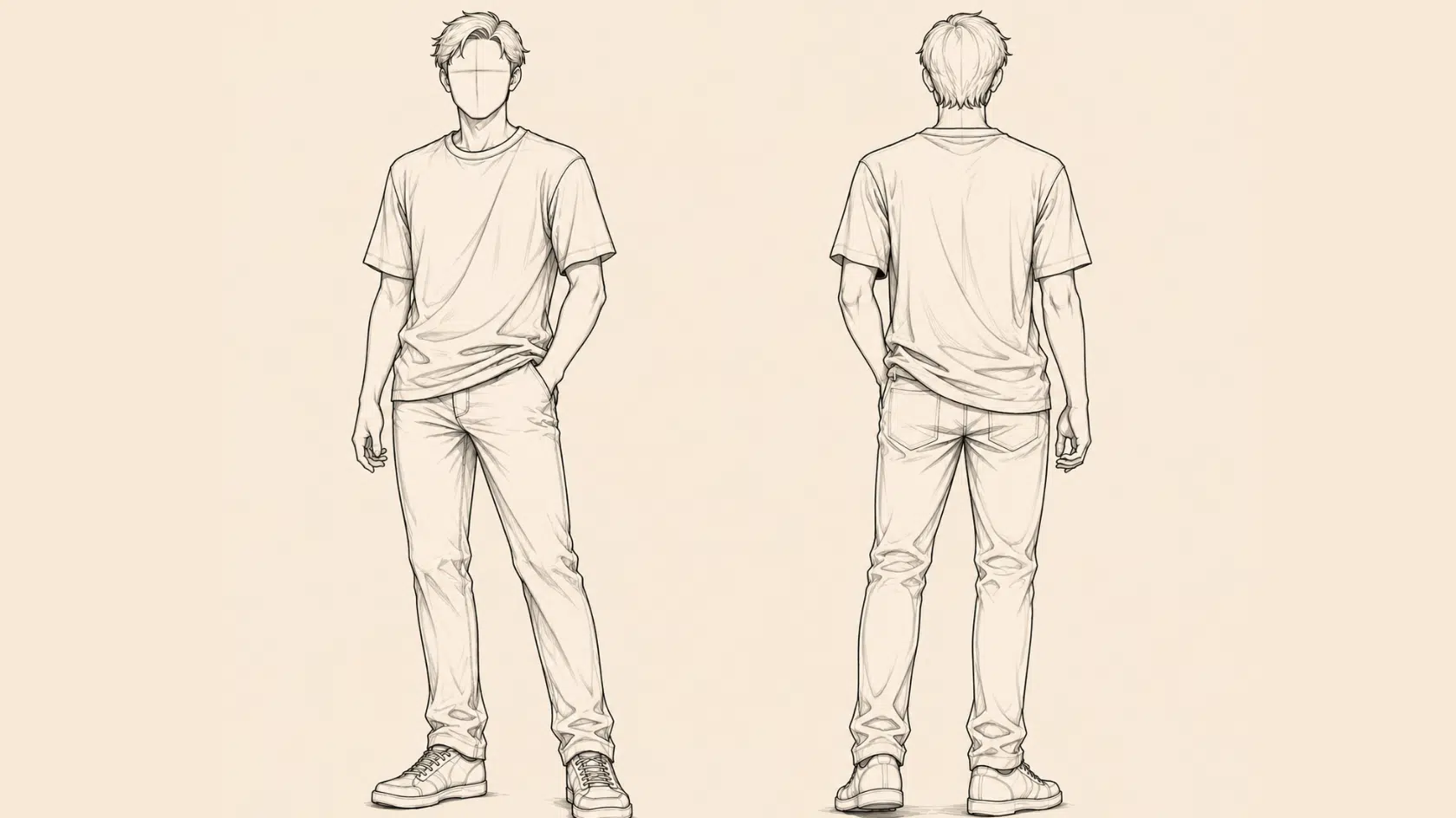main clothing folds on a figure in drawing