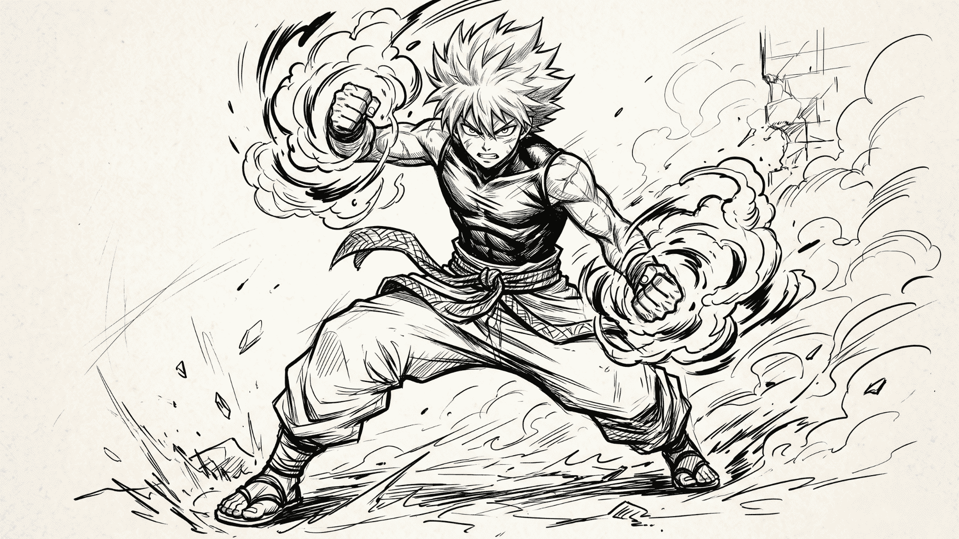 Manga character drawing in action pose