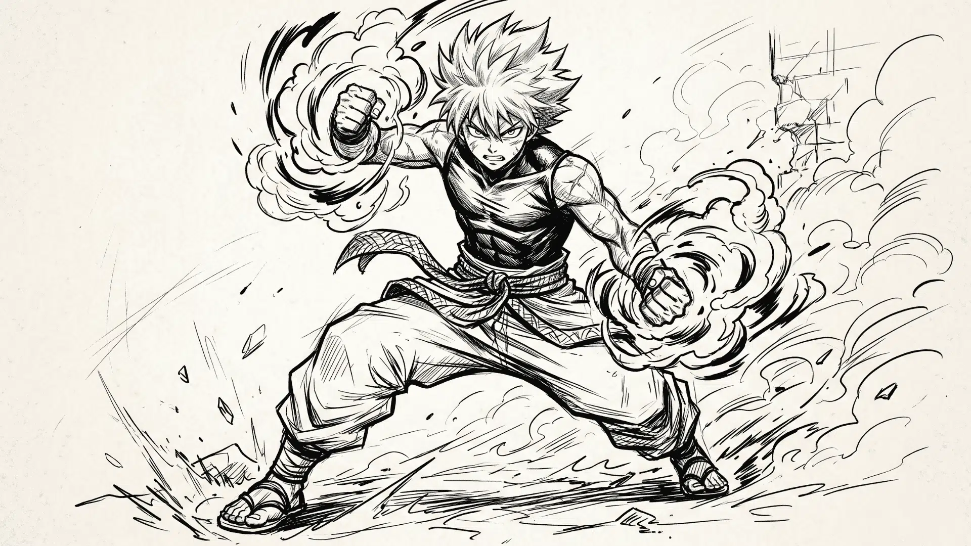 Manga character drawing in action pose