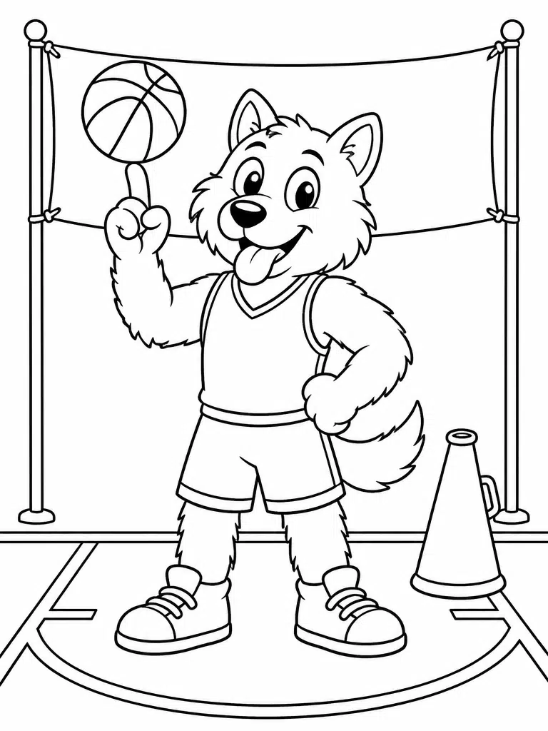 Basketball mascot coloring page spinning a ball on one finger
