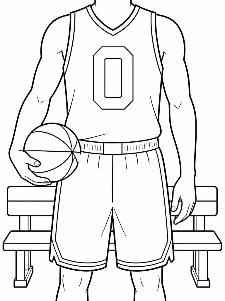 Basketball jersey coloring page with a blank number box kids can fill in