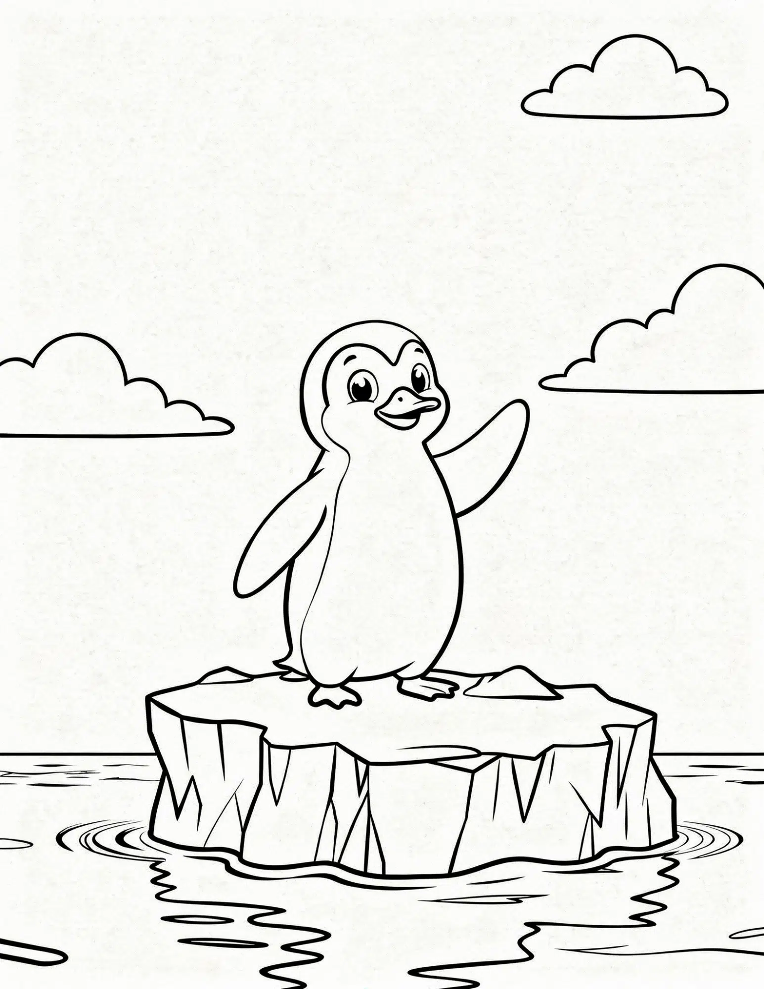 penguin standing in calm snowy field simple arctic coloring page outline