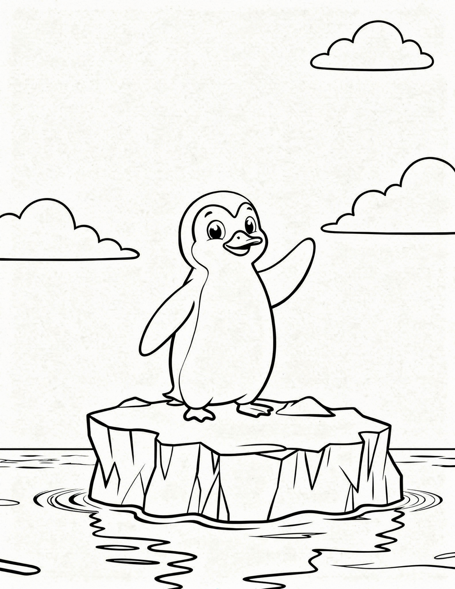 penguin balancing carefully on sharp ice cliff arctic coloring page outline