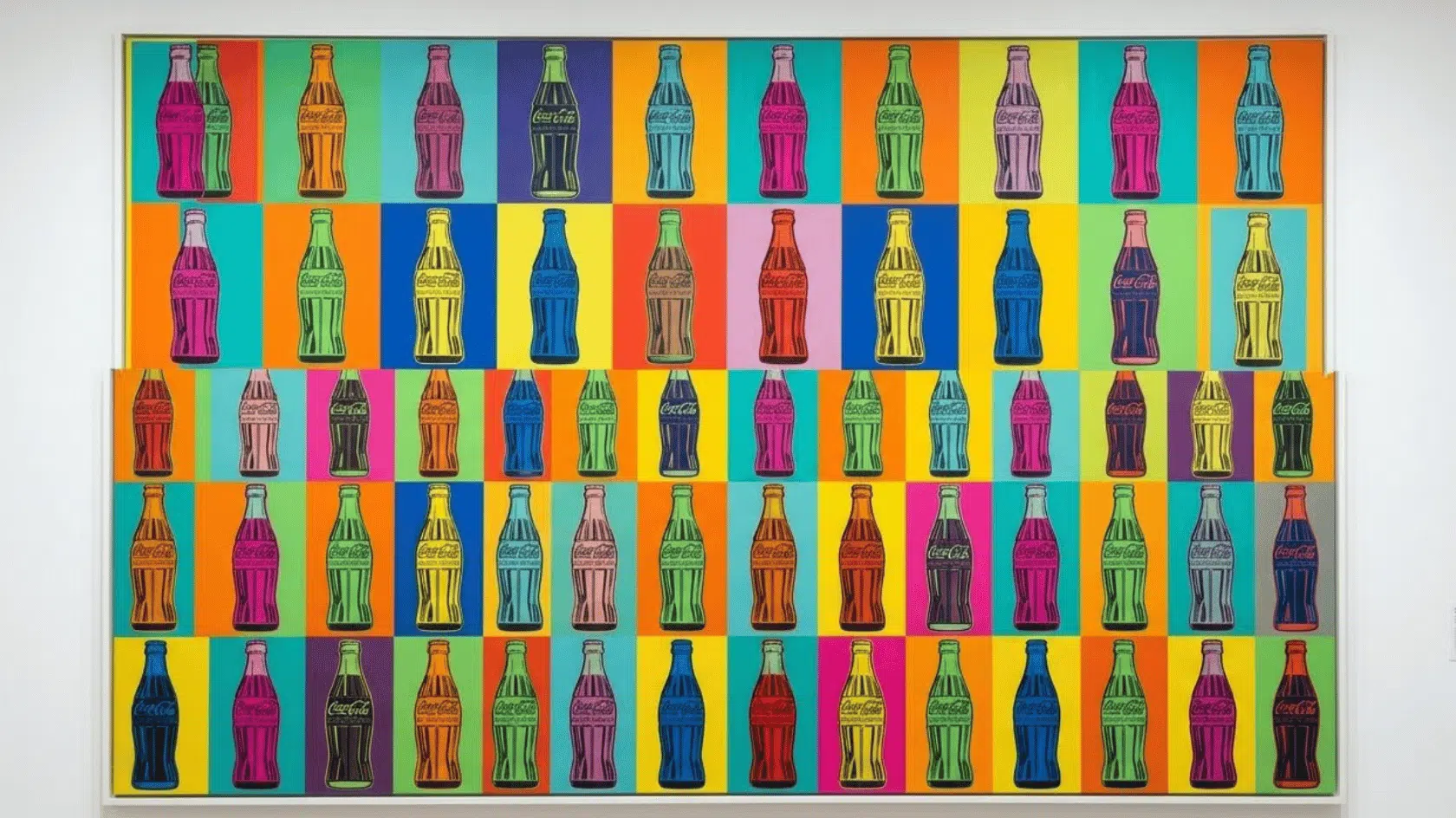 repeated colorful soda bottles in a grid