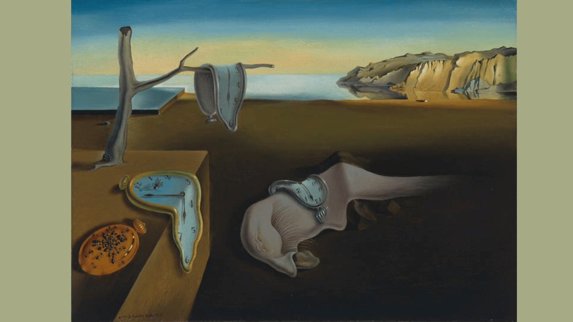 salvador dalí's the persistence of memory showing melting clocks across an empty dreamlike landscape