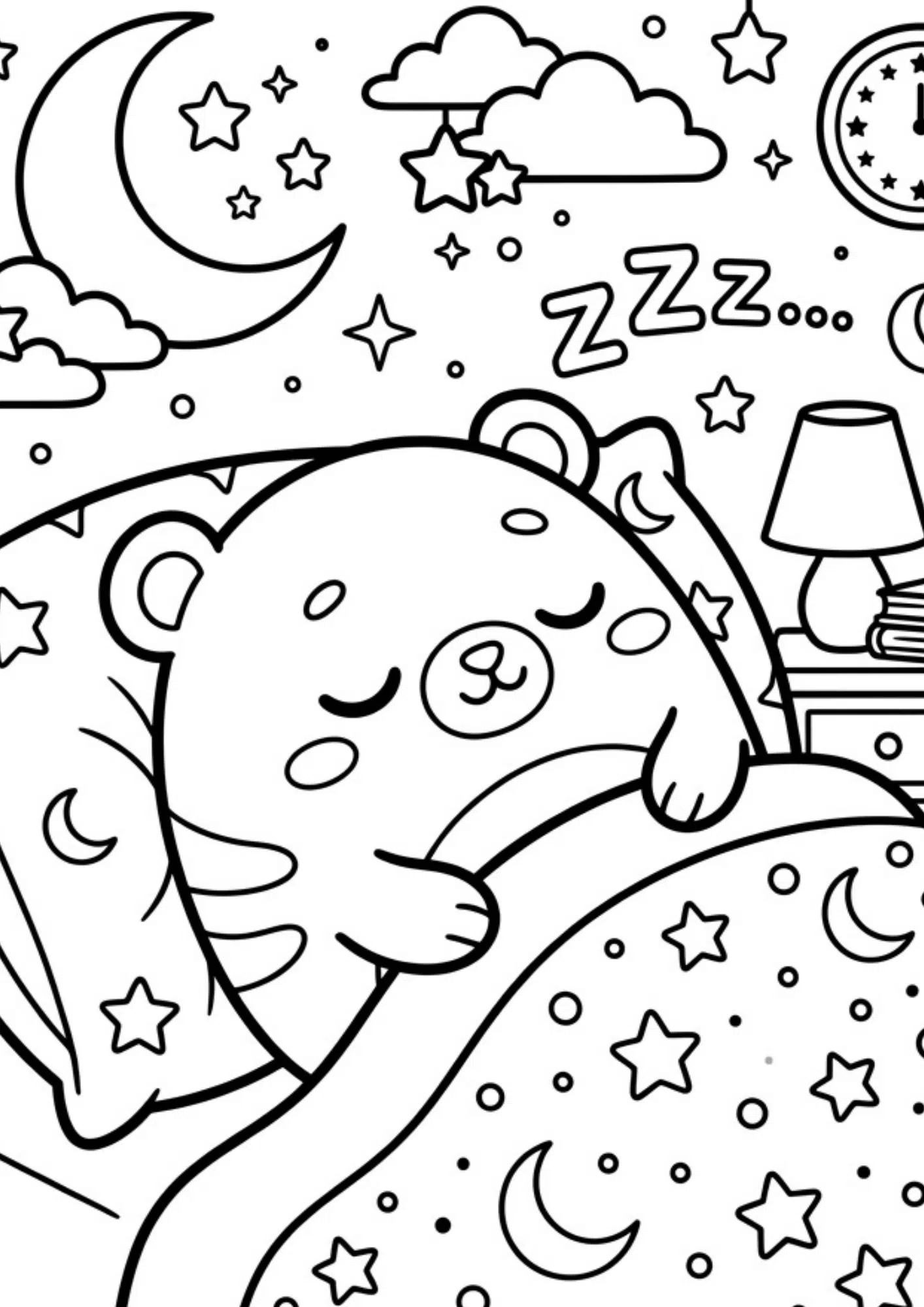 sleeping squishmallow coloring sheet with cozy bedtime theme and printable black and white relaxing coloring design
