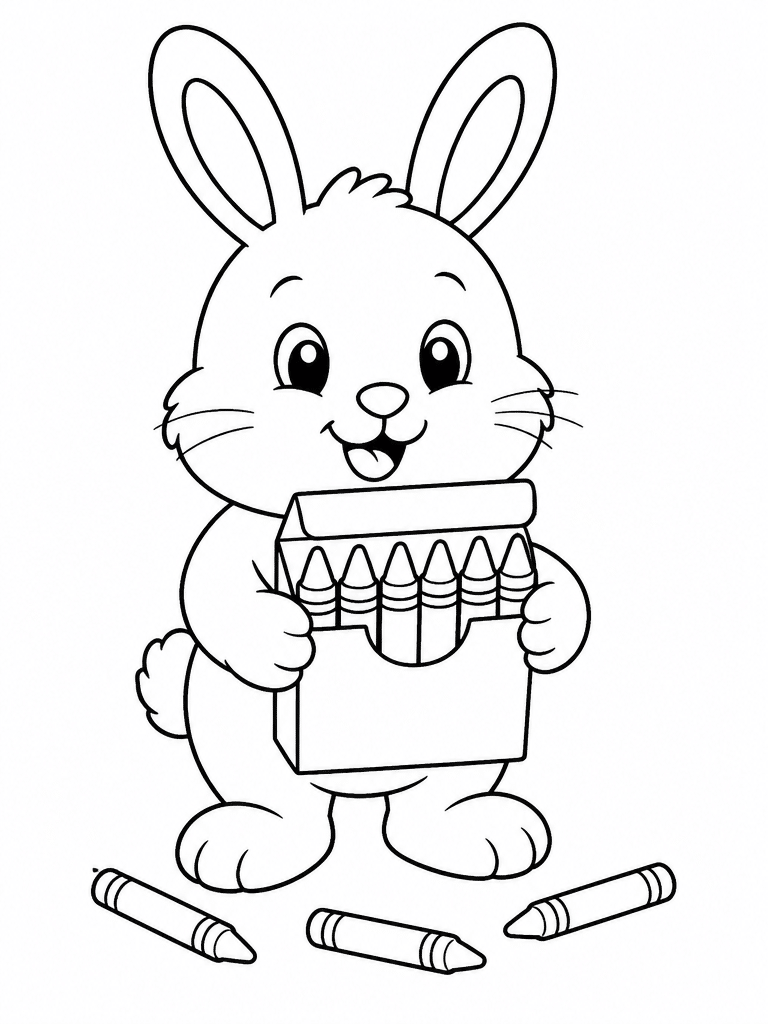 Sleepy bear resting on a cushion beside a school bag and alarm clock for a calm coloring page.