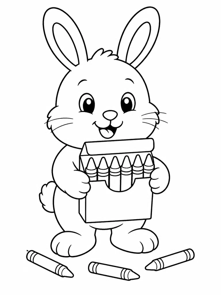 Sleepy bear resting on a cushion beside a school bag and alarm clock for a calm coloring page.