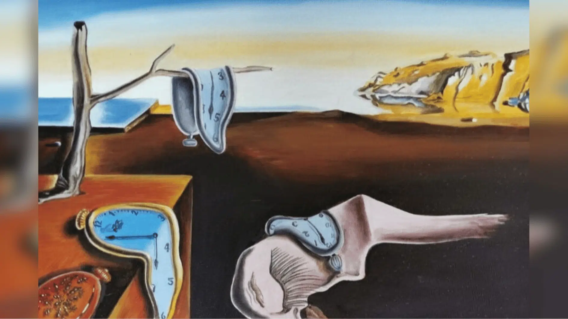 the persistence of memory with melting clocks in a strange desert scene