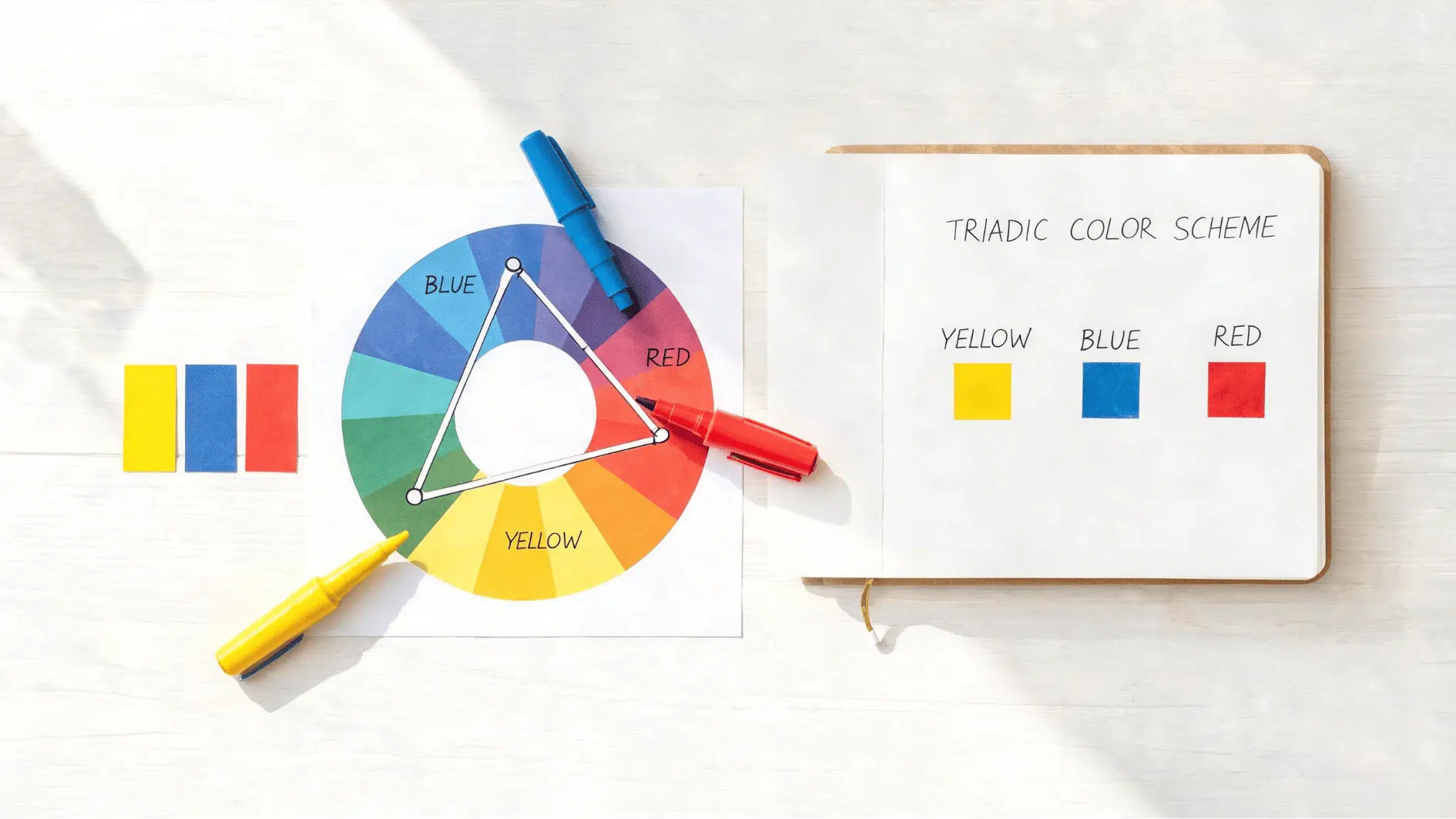 triadic color scheme examples and color palette inspiration for graphic design