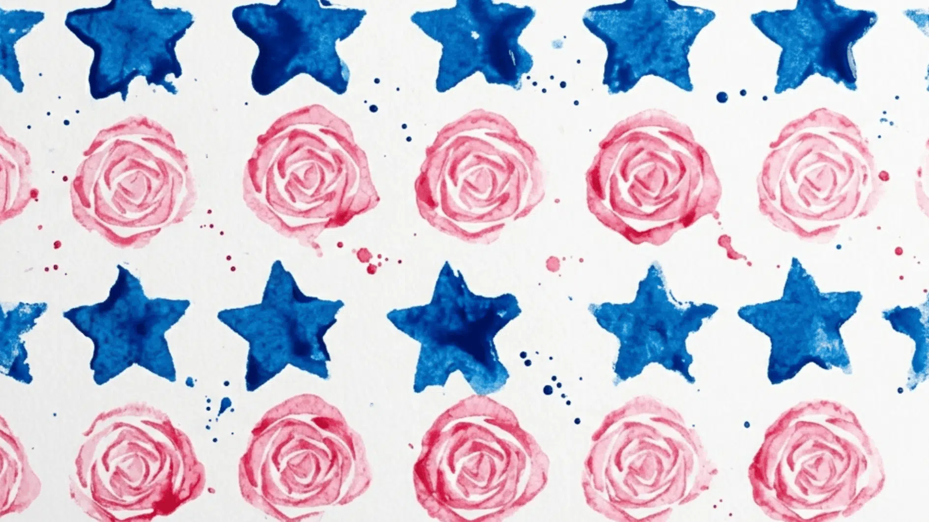 potato and celery stamp prints in blue and pink on white paper